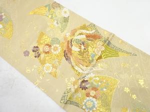 アンティーク　扇面に鳳凰・草花模様織り出し袋帯(材料)